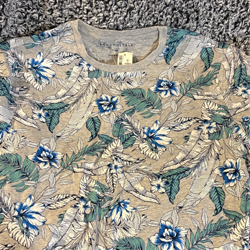 Aeropostale Tropical Floral Tee in Gray and Blue